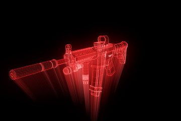 Gun Weapon Hologram Wireframe in Motion. Nice 3D Rendering
