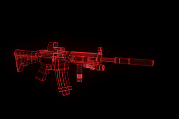 Gun Weapon Hologram Wireframe in Motion. Nice 3D Rendering
