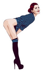 Retro young beautiful woman. Vector image.