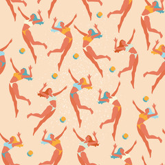 Beach Volleyball.Sport game. Championship. Woman player. Seamless pattern