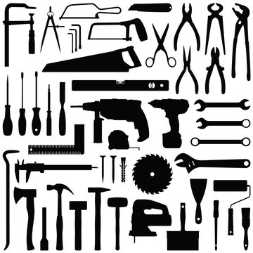 Construction tool collection - vector silhouette
