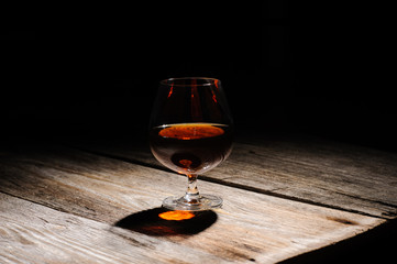 cognac on the wooden table