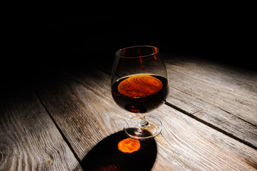 cognac on the wooden table
