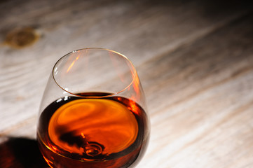cognac on the wooden table