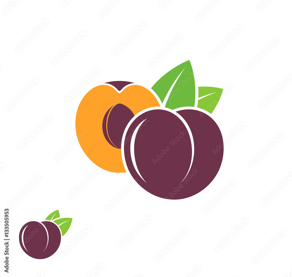 Wall mural plum. abstract fruit on white background