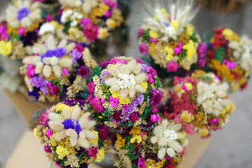 Traditional Lithuanian Easter palm known as verbos sold on Easter market in Vilnius, Lithuania