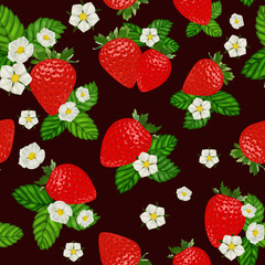 Vector strawberry seamless pattern. Background design for tea, juice, natural cosmetics, sweets and candy with strawberry filling, farmers market,health care products. Best for textile,wrapping paper.