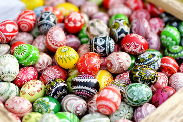 Colorful Easter eggs sold in annual traditional crafts fair in Vilnius