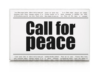Politics concept: newspaper headline Call For Peace