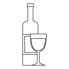 Glass of wine and a bottle icon, outline style