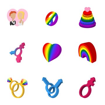 Gays and lesbians icons set, cartoon style
