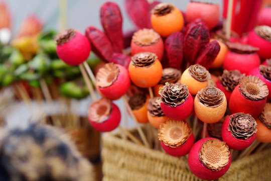 Traditional Lithuanian Easter palm known as verbos sold on Easter market in Vilnius, Lithuania