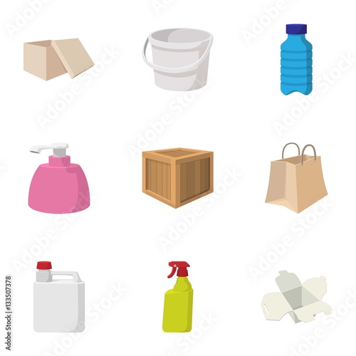 "Container icons set, cartoon style" Imágenes de archivo y vectores