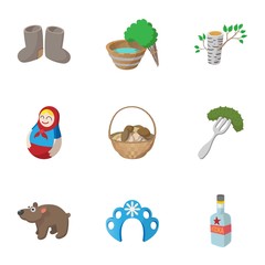 Holiday in Russia icons set, cartoon style