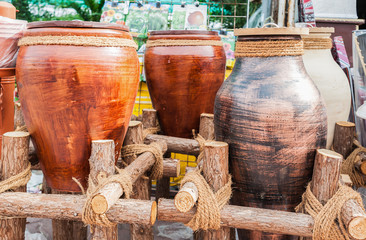 Earthen jars for sale.