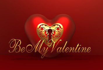 3D Red Romantic Valentine Heart Background with be my valentine text