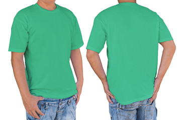 Man wearing blank Ocean Green t-shirt with clipping path, front