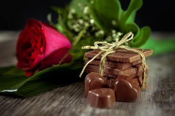 Chocolate hearts and tied chocolate tables