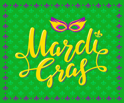 Mardi Gras Party Poster. Calligraphy and Typography Card. Holiday poster or placard template