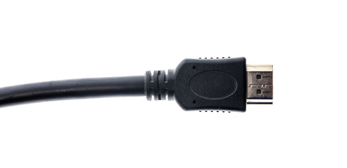 Black audio video HDMI computer cable isolated on white backgrou