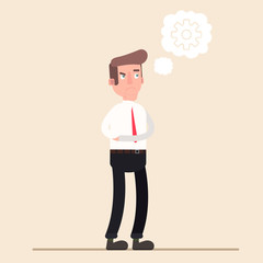 The man with a beard thinking of choice.Vector flat design illustration. Vertical layout.