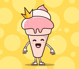 Vector illustration of color smile ice cream with yellow crown o