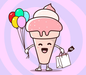 Vector illustration of color smile ice cream with shopping packa