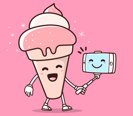 Vector illustration of color smile ice cream with phone making s