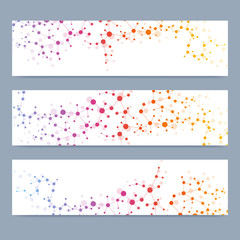 Scientific set of modern vector banners. DNA molecule structure with connected lines and dots. Science vector background. Medical, tecnology, chemistry design.