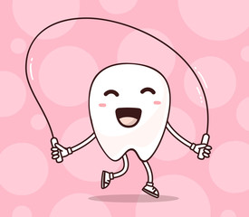 Vector illustration of smile white tooth with skipping rope on p