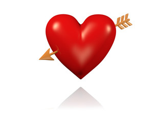 One Big and Red Heart with Golden Arrow