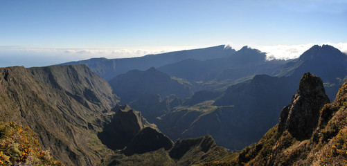 Large View of Silaos Cirque of Reunion Island in the morning light