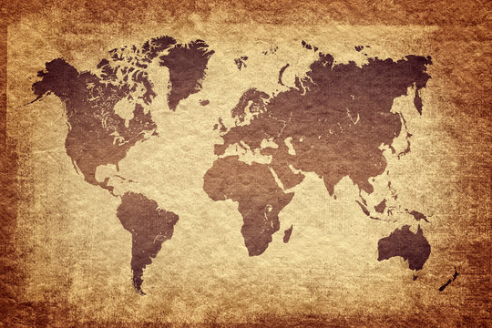 Fototapeta mapa świata na tle grunge, vintage wygląd