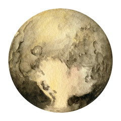 Solar System Planets - Pluto. Watercolor illustration. Solar System Planetes
