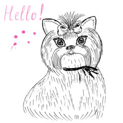 Small, cute puppy girl sketch doodle. Vector illustration.