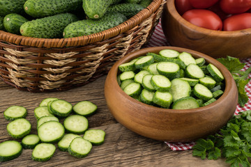 Ripe vegetables on an old wooden table.
