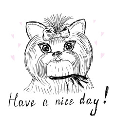 Small, cute puppy girl sketch doodle. Vector illustration.