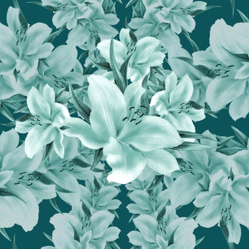 Lily flowers - wallpaper. Drawing pastel. Seamless pattern. Wallpaper. Use printed materials, signs, items, websites, maps, posters, postcards, packaging.