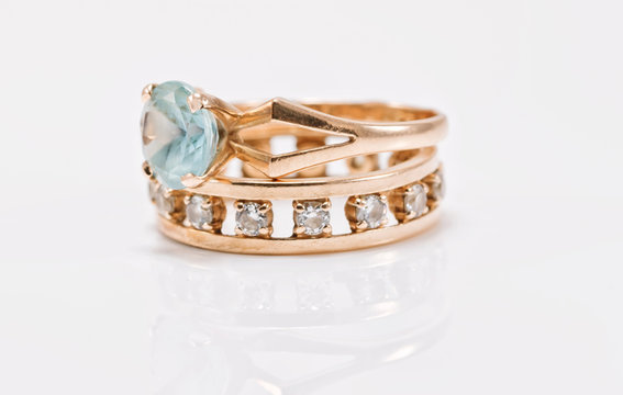 Gold Ring With Light Topaz And A Thick Ring With Diamonds