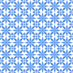 Abstract seamless geometric pattern. Blue color. Triangles look like flowers. Nice and stylish.