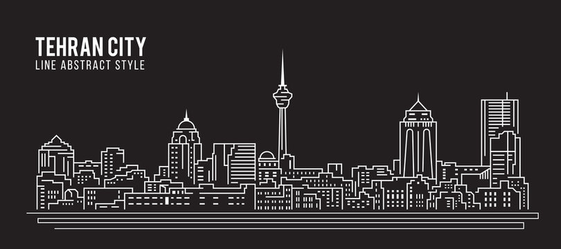 Cityscape Building Line Art Vector Illustration Design - Tehran City