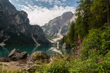 Il Lago di Braies e Croda del Becco,Pragser Wildsees, Braies, Val Pusteria, Bolzano, Trentino Alto Adige, Italia