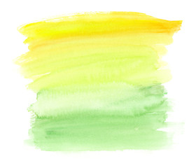 Bright yellow to pale green vertical gradient hand painted in watercolor on clean white background - 133518715