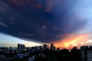 Fototapeta premium Dramatic storm clouds in city.
