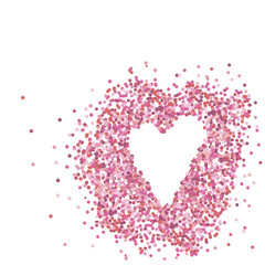Heart from Pink confetti in white background with text place. Vector Illustration