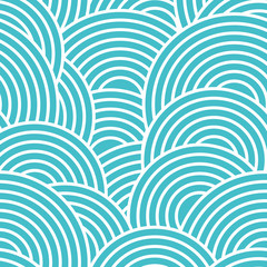Seamless Geometric Pattern with Overlapping Blue Waves Design