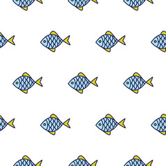 Fish line icon seamless vector pattern.