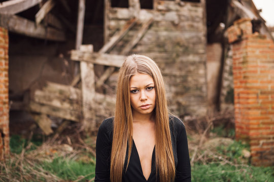 Beautiful blonde girl with sad expression