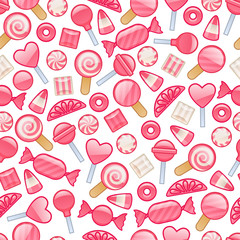 Different sweets. Assorted candies seamless background.