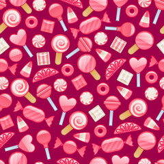 Different sweets. Assorted candies seamless background.